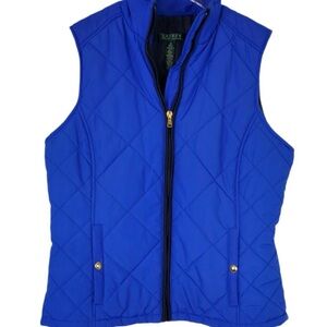 RALPH LAUREN Cobalt Blue Stand Up Collar Sleeveless Jacket Quilted Puffer Vest